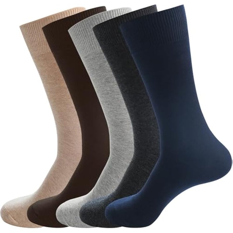 Men's Dress Socks 5 Pairs Mens Cotton Calf Business Formal Soft Breathable Long Crew Casual Socks - Image 1