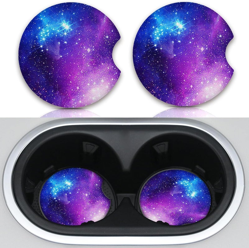 Adastrah 2pcs Nebula Pattern Car Cup Holder Coasters, Absorbent Drinks Coaster Mat for Cup Holders - Image 1