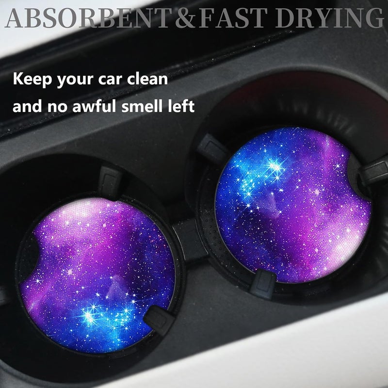Adastrah 2pcs Nebula Pattern Car Cup Holder Coasters, Absorbent Drinks Coaster Mat for Cup Holders - Image 2