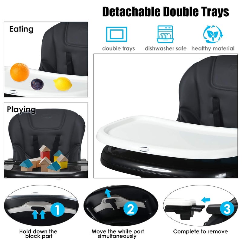 INFANS 4 in 1 High Chair–Booster Seat, Convertible Highchair w/Adjustable Height and Recline,Removable Tray,DetachableCushion, Installation-Free,Simple Fold for Baby, Infant& Toddler - Image 4