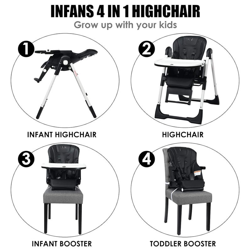 INFANS 4 in 1 High Chair–Booster Seat, Convertible Highchair w/Adjustable Height and Recline,Removable Tray,DetachableCushion, Installation-Free,Simple Fold for Baby, Infant& Toddler - Image 2