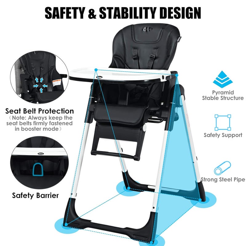 INFANS 4 in 1 High Chair–Booster Seat, Convertible Highchair w/Adjustable Height and Recline,Removable Tray,DetachableCushion, Installation-Free,Simple Fold for Baby, Infant& Toddler - Image 5