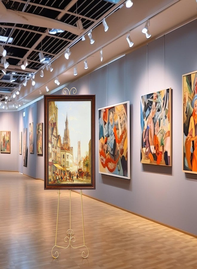 GlikCeil حامل عرض فني معدني ذهبي اللون من GlikCeil، ارتفاع 57 بوصة، لعرض لافتات الزفاف والملصقات، قابل للتعديل، محمول، مزود بسلسلة لدعم الصور والأعمال الفنية، مناسب لعرض لوحات القهوة والقماش. - Image 5