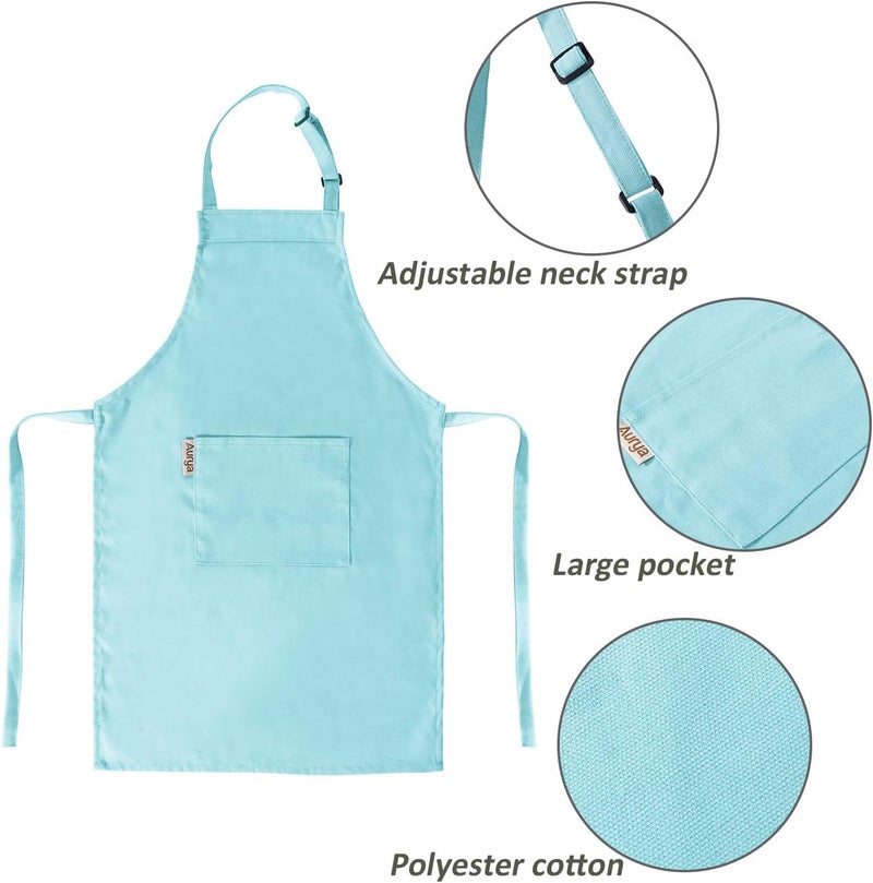 Aurya Kids Apron and Chef Hat Set-Adjustable Child Apron for Boys and Girls for Cooking Baking Light Blue - Image 2