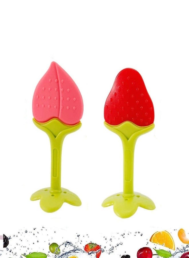 First Trend Baby Teething Toys for Newborn Infant, BPA Free Safe Silicone Fruit Baby Teethers for Babies 0-6 Months 6-12 Months (Pack of 2) (Strawberry,Peach) - Image 1