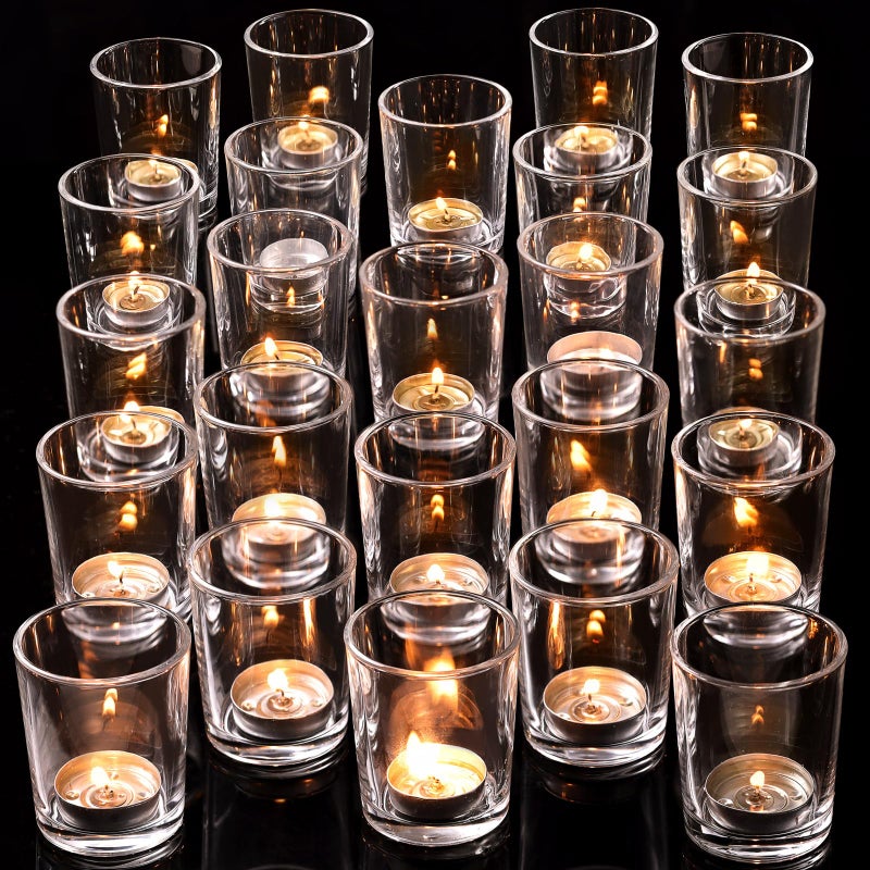 DARJEN 24Pcs Clear Votive Candle Holders- Clear Tea Lights Candle Holder, Glass Candle Holders Bulk for Wedding Centerpieces, Party Decor & Table Centerpiece - Image 1