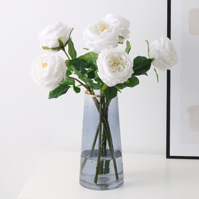 WHITE ARTIFICIAL ROSES 4 PCS REAL TOUCH LATEX ARTIFICIAL FLOWERS AUSTIN ROSE PEONY WITH LONG STEM FOR WEDDING BOUQUET HOME DECOR FLOWER ARRANGEMENT