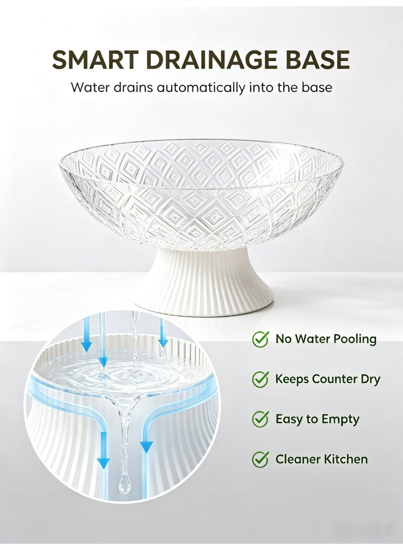 3-in-1 Fruit Bowl with Drainage Base, 9.84" Large Fruit Basket, Wash, Drain & Serve, Food Grade PET, Decorative Kitchen Counter Fruit Holder, White - Image 3