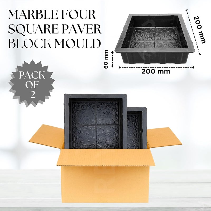 Reyal Black 8x8 Four Square Paver Block Mould 60mm Pack of 2 Material PVC Rubber Mold Paving Block Mold Pathmaker Road Garden Block DIY Cement Mold - Image 2