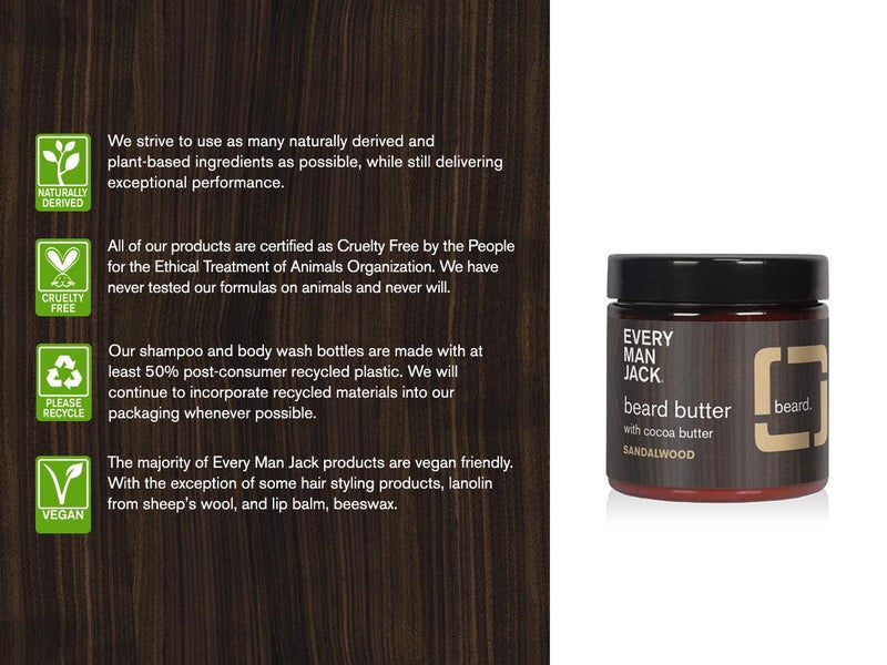 Every Man Jack Beard Butter- Subtle Sandalwood Fragrance - Rejuvenates, Hydrates, and Styles Dry, Unruly Beards While Relieving Itch - Naturally Derived with Cocoa Butter and Shea Butter - 4-ounce - Image 2