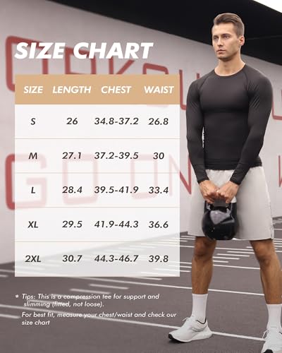 BOOJO Compression Shirts for Men - Long Sleeve Black Workout Base Layer Athletic Gym Tops Quick Dry Running Undershirts - Image 5
