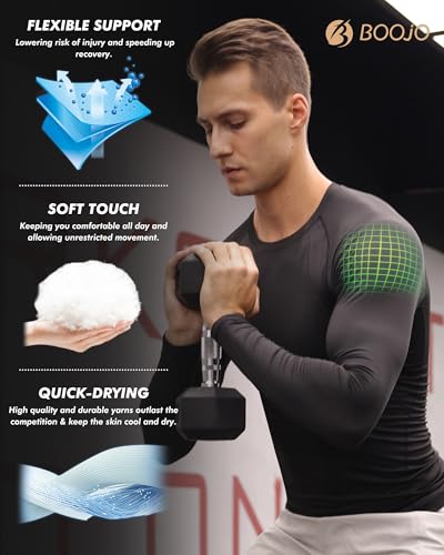 BOOJO Compression Shirts for Men - Long Sleeve Black Workout Base Layer Athletic Gym Tops Quick Dry Running Undershirts - Image 4