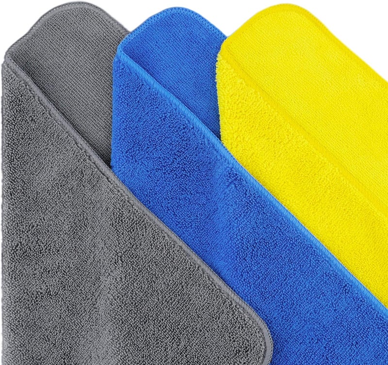 Polyte Premium Microfiber Cleaning Towel, 16x16 in, 24 Pack (Blue, Gray, Yellow) - Image 2