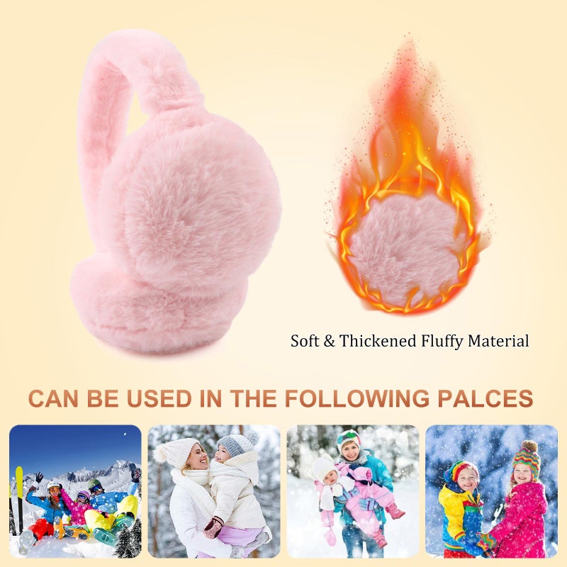 Pesaat Fluffy Ear Muff for Women Plush Foldable Earmuffs Kids Winter Earmuffs Girls Boys Cold Weather Ear Warmer (Light Pink) - Image 3