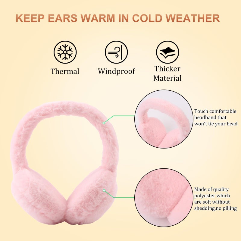 Pesaat Fluffy Ear Muff for Women Plush Foldable Earmuffs Kids Winter Earmuffs Girls Boys Cold Weather Ear Warmer (Light Pink) - Image 2