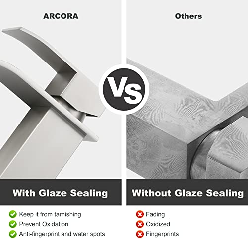 Arcora Waterfall Bathroom Faucet Brushed Nickel: ARCORA Single Hole Bathroom Sink Faucet Mixer Tap with Supply Lines and Pop Up Drain - Image 5