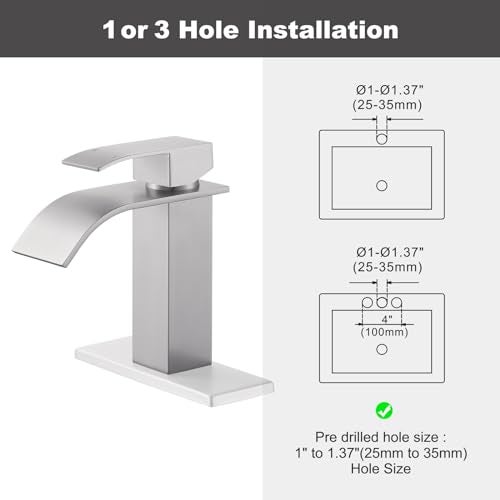 Arcora Waterfall Bathroom Faucet Brushed Nickel: ARCORA Single Hole Bathroom Sink Faucet Mixer Tap with Supply Lines and Pop Up Drain - Image 4