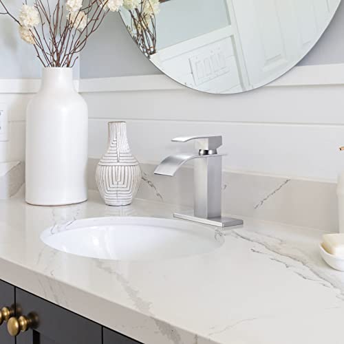 Arcora Waterfall Bathroom Faucet Brushed Nickel: ARCORA Single Hole Bathroom Sink Faucet Mixer Tap with Supply Lines and Pop Up Drain - Image 2