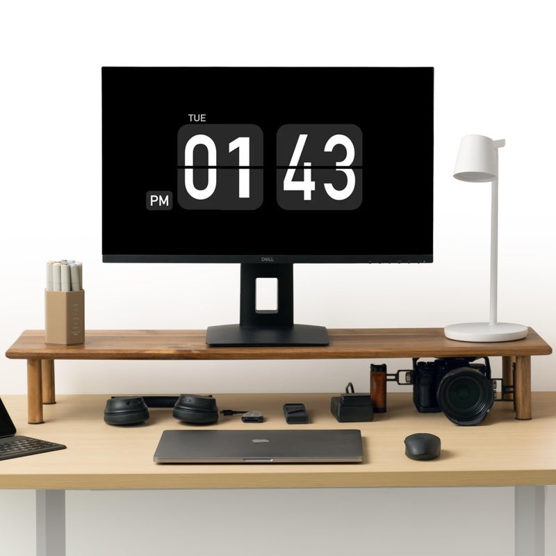 ROCDEER Bamboo Dual Monitor Shelf, Monitor Stand Riser with Underneath Storage for Desk Office Supplies, Supports Heavy TV up to 300 lbs, Natural - Image 1