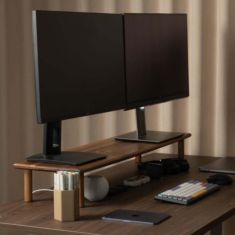 ROCDEER Bamboo Dual Monitor Shelf, Monitor Stand Riser with Underneath Storage for Desk Office Supplies, Supports Heavy TV up to 300 lbs, Natural - Image 2