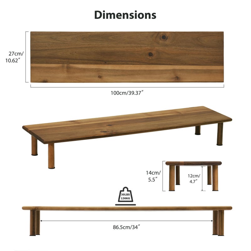 ROCDEER Bamboo Dual Monitor Shelf, Monitor Stand Riser with Underneath Storage for Desk Office Supplies, Supports Heavy TV up to 300 lbs, Natural - Image 4