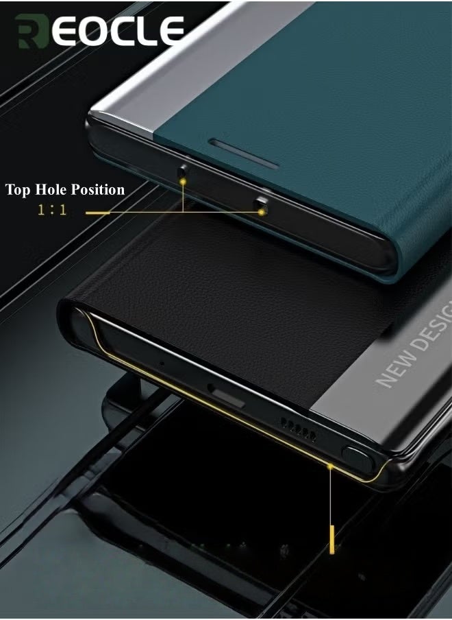 ريوكل حقيبة هاتف محمول لجهاز سامسونج S22 الترا بحافظة جلدية فاخرة قابلة للطي ومضادة للصدمات مع غطاء واقي قائم مغناطيسي مغطى بالطبقة الكهربائية - Image 5