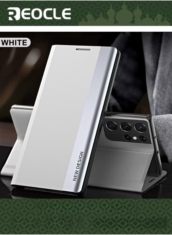 ريوكل حقيبة هاتف محمول لجهاز سامسونج S22 الترا بحافظة جلدية فاخرة قابلة للطي ومضادة للصدمات مع غطاء واقي قائم مغناطيسي مغطى بالطبقة الكهربائية - Image 1