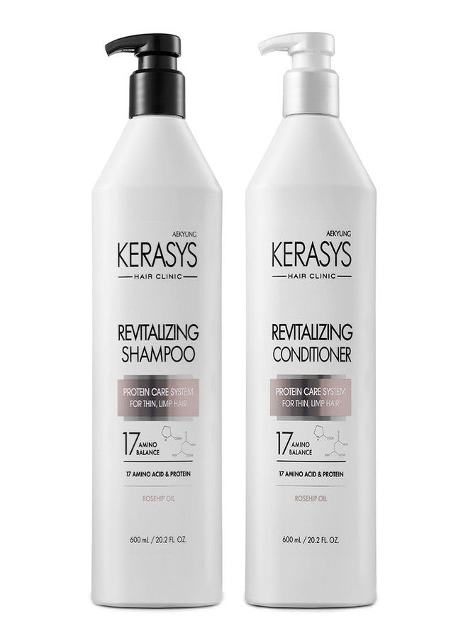 Kerasys Hair Clinic Protein Care System for Thin Limp Hair Rosehip Oil REVITALIZING 20.2 fl oz / 600 ml (Shampoo + Conditioner Set) - Image 1