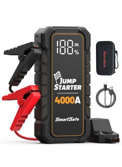 SmartSafe Car Battery Jump Starter Portable 4000A Car Jumper Battery Pack For Up To 10.0l Gas And 8.0l Diesel Engines 12v Jump Box With Usb Ports 5V/2A, Lcd Display Storage Case  - Image 1
