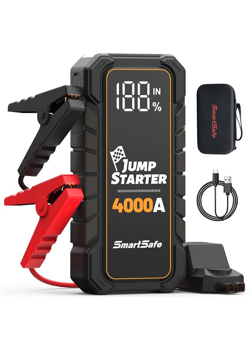 SmartSafe - Car Battery Jump Starter Portable 4000A Car Jumper Battery Pack For Up To 10.0l Gas And 8.0l Diesel Engines 12v Jump Box With Usb Ports 5V/2A, Lcd Display Storage Case - Image 1