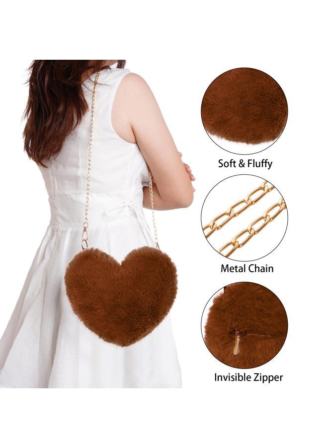 Miayon Heart Shaped Faux Fur Clutch Purse Fluffy Crossbody Shoulder Bag for Women Halloween Christmas Valentine, Dark Brown, 8 x 9.5 inches, Fluffy - Image 4