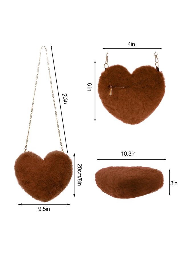 Miayon Heart Shaped Faux Fur Clutch Purse Fluffy Crossbody Shoulder Bag for Women Halloween Christmas Valentine, Dark Brown, 8 x 9.5 inches, Fluffy - Image 3