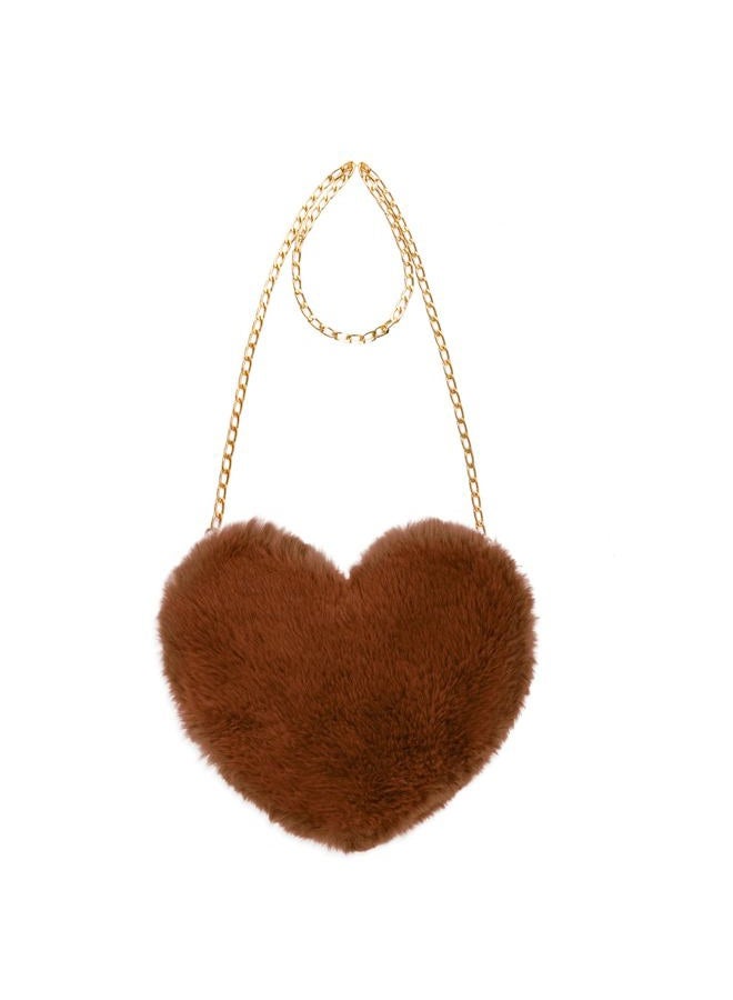 Miayon Heart Shaped Faux Fur Clutch Purse Fluffy Crossbody Shoulder Bag for Women Halloween Christmas Valentine, Dark Brown, 8 x 9.5 inches, Fluffy - Image 1