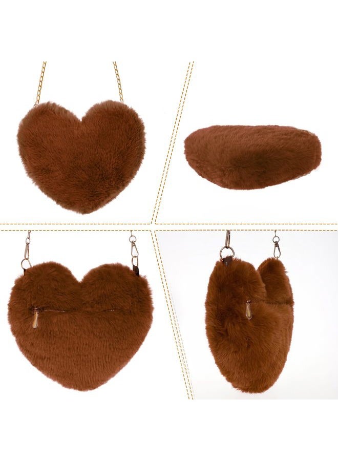 Miayon Heart Shaped Faux Fur Clutch Purse Fluffy Crossbody Shoulder Bag for Women Halloween Christmas Valentine, Dark Brown, 8 x 9.5 inches, Fluffy - Image 5