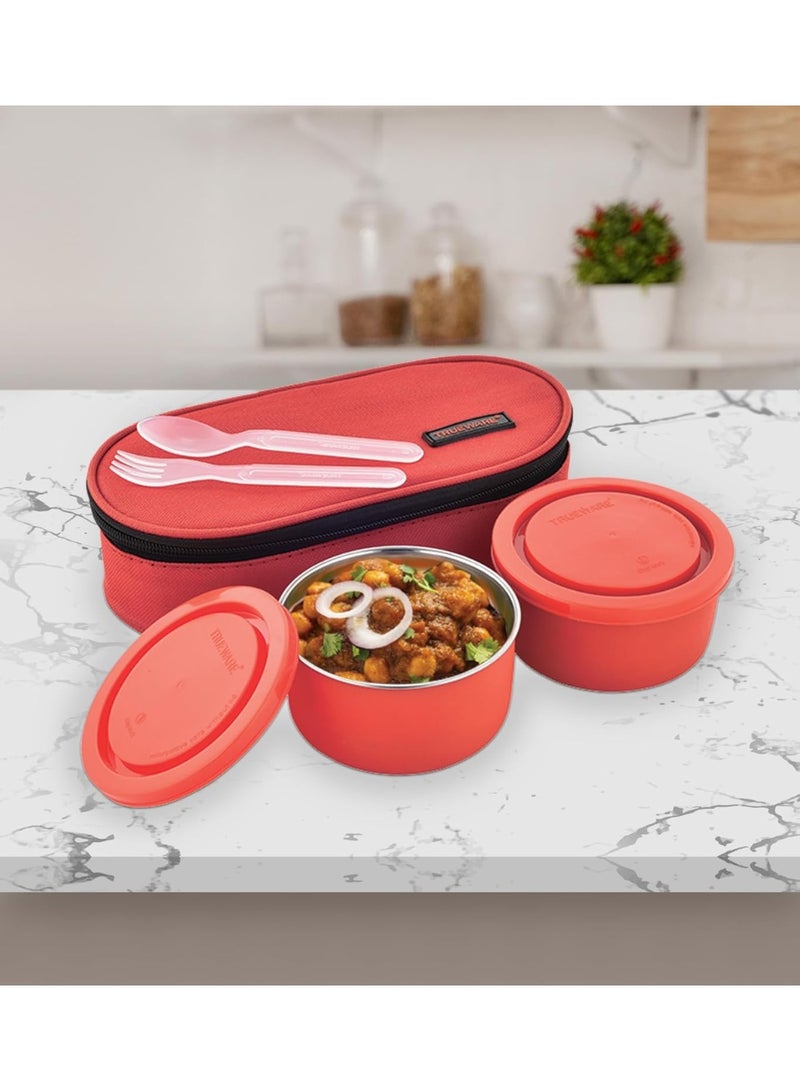 Trueware EXECUTIVE Lunch Box | 2 Containers | 300 Ml Each | Microwave Safe | Stainless-Steel Leak-Proof Containers | Light Weight | Dishwasher Safe | Easy to Carry | Leak Proof | Insulated Fabric Bag with spoon & fork - Image 3