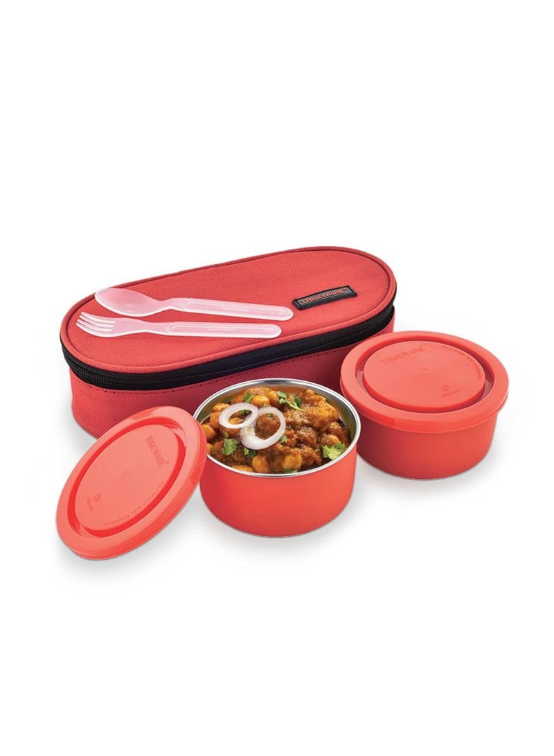 Trueware EXECUTIVE Lunch Box | 2 Containers | 300 Ml Each | Microwave Safe | Stainless-Steel Leak-Proof Containers | Light Weight | Dishwasher Safe | Easy to Carry | Leak Proof | Insulated Fabric Bag with spoon & fork - Image 1