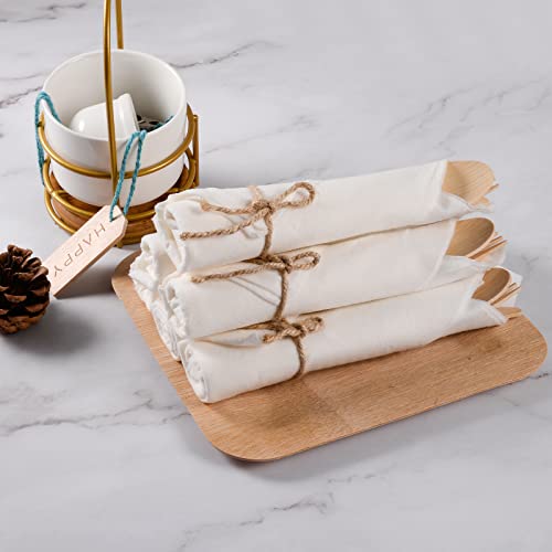Aowutus Pre Rolled Napkin and Bamboo Cutlery Set - 50Pack Bamboo Utensils/Compostable Cutlery(50 Forks, 50 Knives, 50 Spoons, 50 Napkins), Biodegradable Wrapped Cutlery for Party, Wedding, Events - Image 4