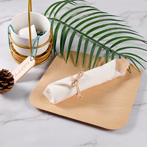 Aowutus Pre Rolled Napkin and Bamboo Cutlery Set - 50Pack Bamboo Utensils/Compostable Cutlery(50 Forks, 50 Knives, 50 Spoons, 50 Napkins), Biodegradable Wrapped Cutlery for Party, Wedding, Events - Image 5