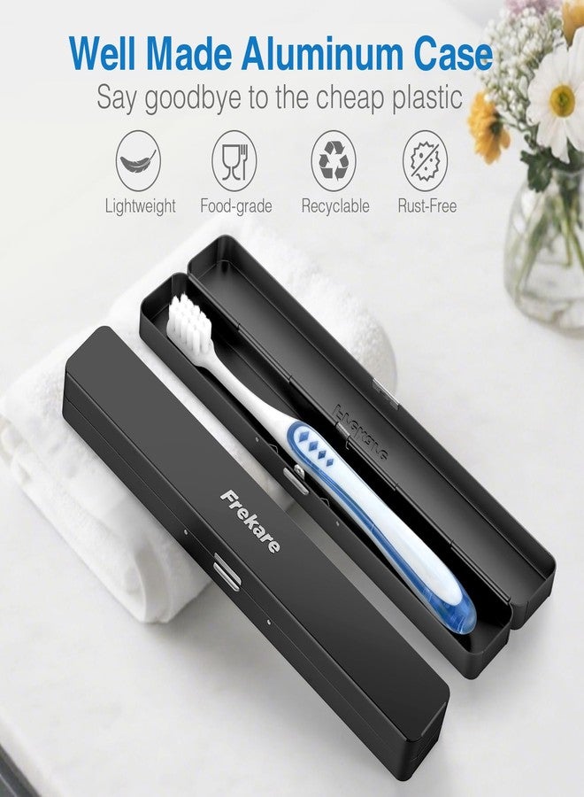 Frekare Toothbrush Travel Case Aluminum, Manual Tooth Brush Holder for Traveling, Portable Toothbrush Container for Bathroom, Camping, Business Trip, School (Black) - Image 2