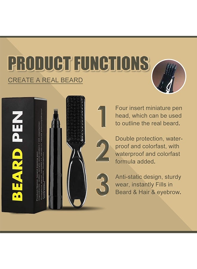 EELHOE Beard Pen -  Long Lasting Beard Filling Pen Kit with Brush and Beard Styling Comb Tool Creates Natural Looking Beard, Moustache and Eyebrows #Black - Image 2