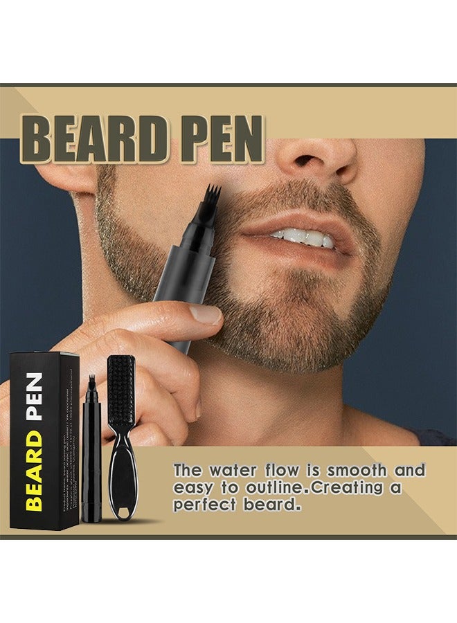 EELHOE Beard Pen -  Long Lasting Beard Filling Pen Kit with Brush and Beard Styling Comb Tool Creates Natural Looking Beard, Moustache and Eyebrows #Black - Image 3
