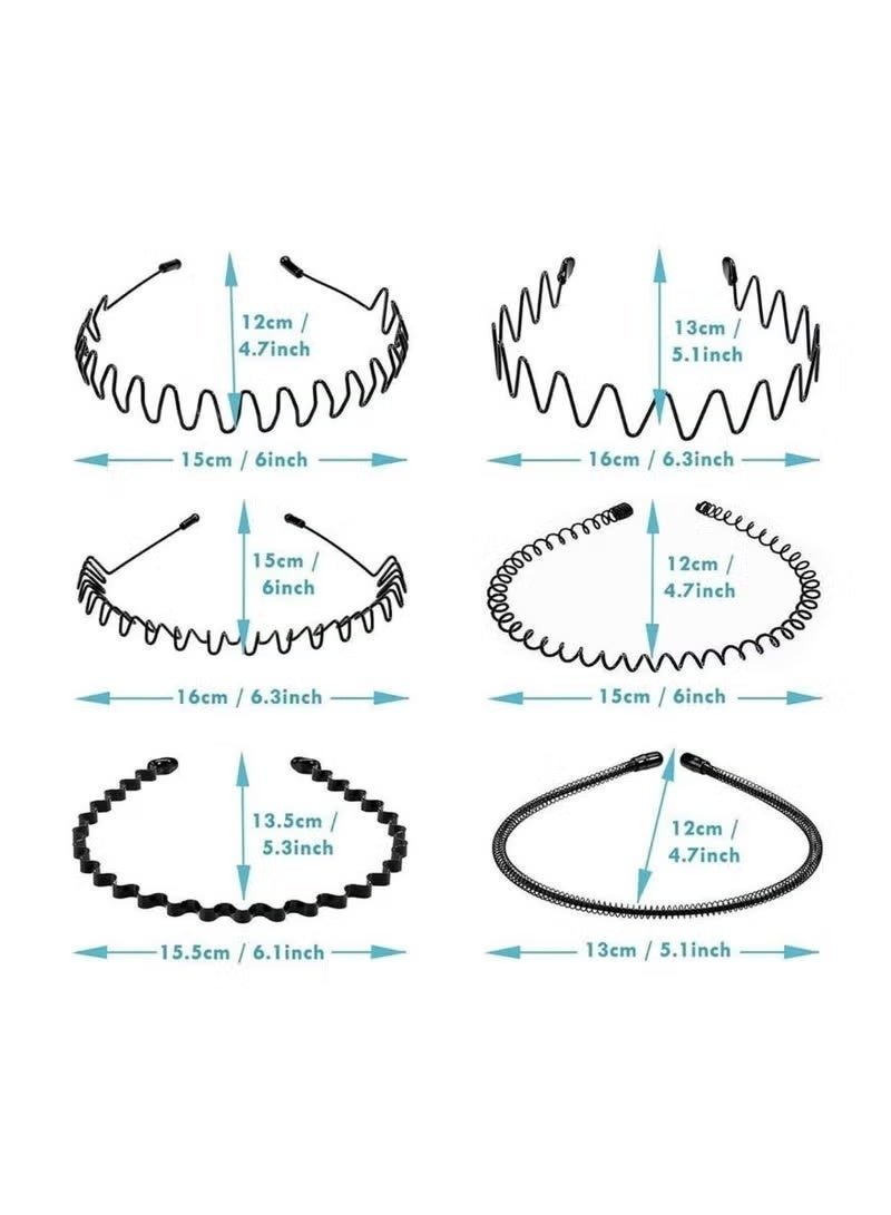 كيو زد 6 قطع من أحزمة الرأس المعدنية، أحزمة الشعر المتموجة، حلقات الشعر الربيعية، أحزمة الشعر الرياضية والأنيقة، ملحقات الرأس للجنسين، سوداء مرنة غير انزلاقية، بسيطة. - Image 4