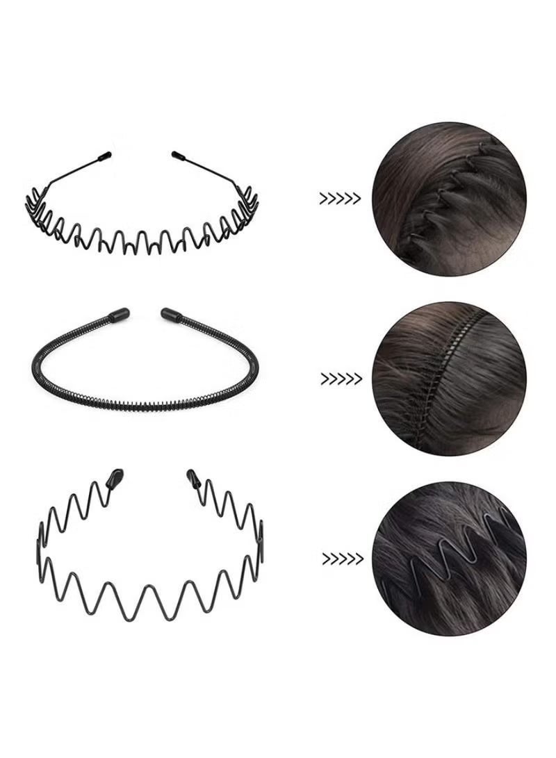 كيو زد 6 قطع من أحزمة الرأس المعدنية، أحزمة الشعر المتموجة، حلقات الشعر الربيعية، أحزمة الشعر الرياضية والأنيقة، ملحقات الرأس للجنسين، سوداء مرنة غير انزلاقية، بسيطة. - Image 2