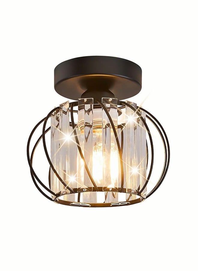 ERENYEA Semi Flush Mount Ceiling Light, 7.9inch Metal Cage Hallway Ceiling Lamps, Farmhouse Ceiling Light Fixture, Industrial Crystal Chandelier for Corridor Bathroom Kitchen - Image 1