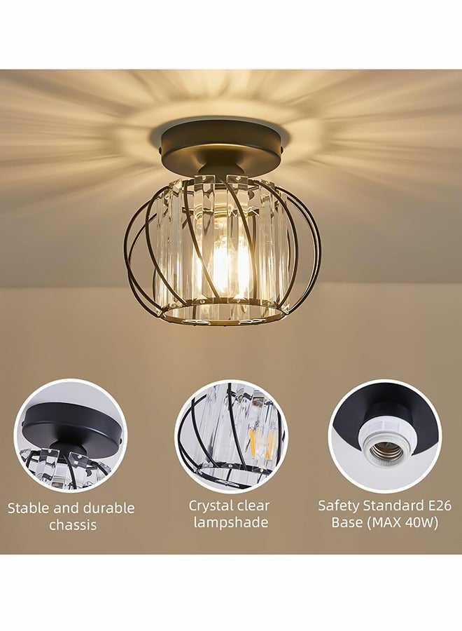 ERENYEA Semi Flush Mount Ceiling Light, 7.9inch Metal Cage Hallway Ceiling Lamps, Farmhouse Ceiling Light Fixture, Industrial Crystal Chandelier for Corridor Bathroom Kitchen - Image 2