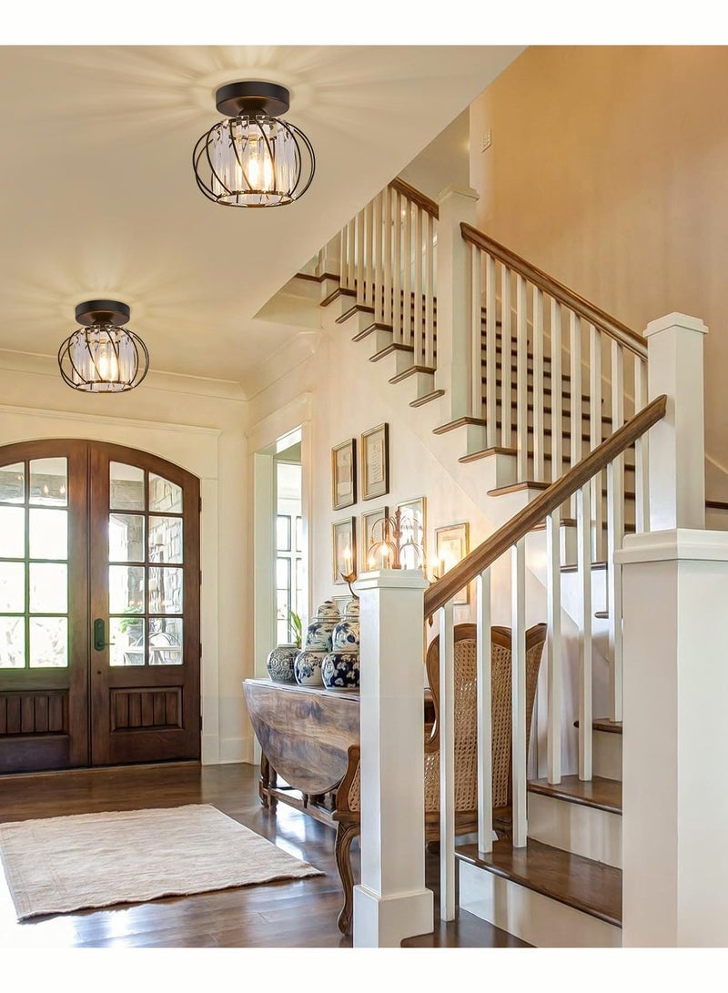 ERENYEA Semi Flush Mount Ceiling Light, 7.9inch Metal Cage Hallway Ceiling Lamps, Farmhouse Ceiling Light Fixture, Industrial Crystal Chandelier for Corridor Bathroom Kitchen - Image 4