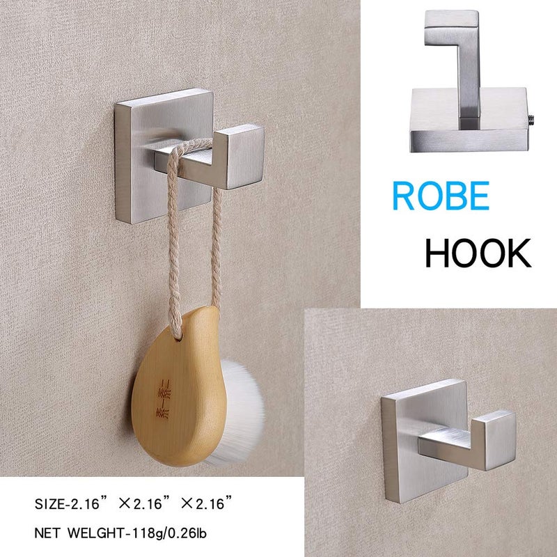TASTOS Bath Towel Hooks Brushed Nickel, 2 Pack Stainless Steel Robe Coat and Clothes Hook, Heavy Duty Wall Hook for Bathroom & Kitchen, Modern Square Style Wall Mounted (Silver) - Image 2