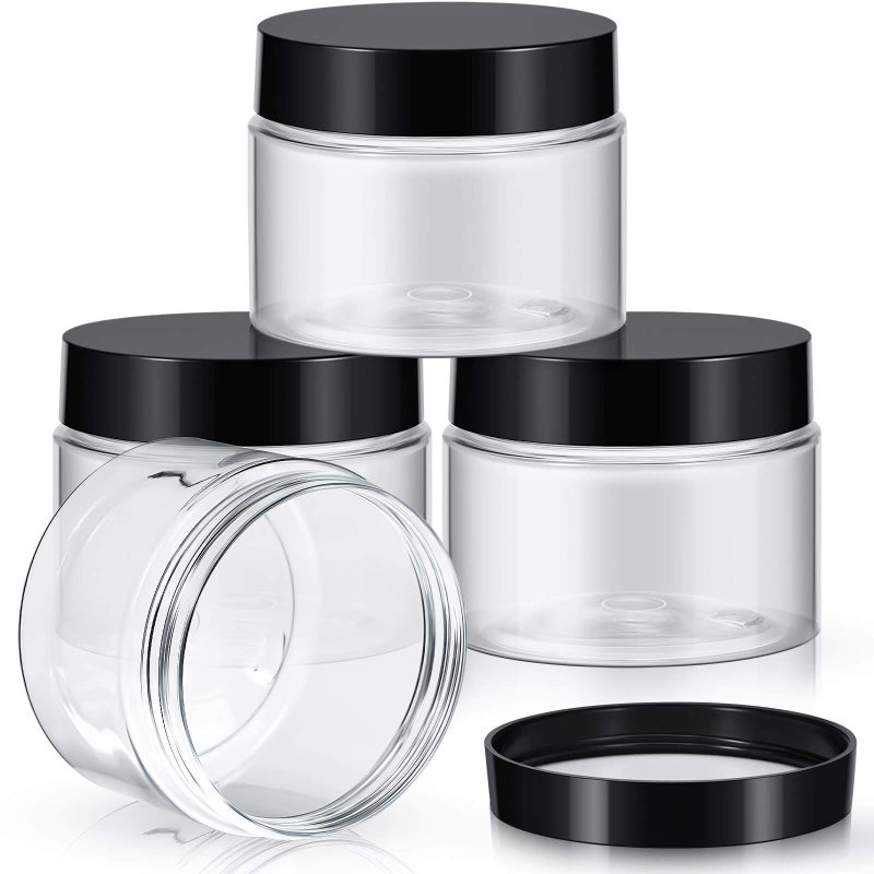 Patelai 4 Pieces Round Wide-mouth Leak Proof Plastic Container Jars with Lids for Travel Storage Makeup Beauty Products Face Creams Oils Salves Ointments DIY Making(6 Ounce,Black) - Image 1