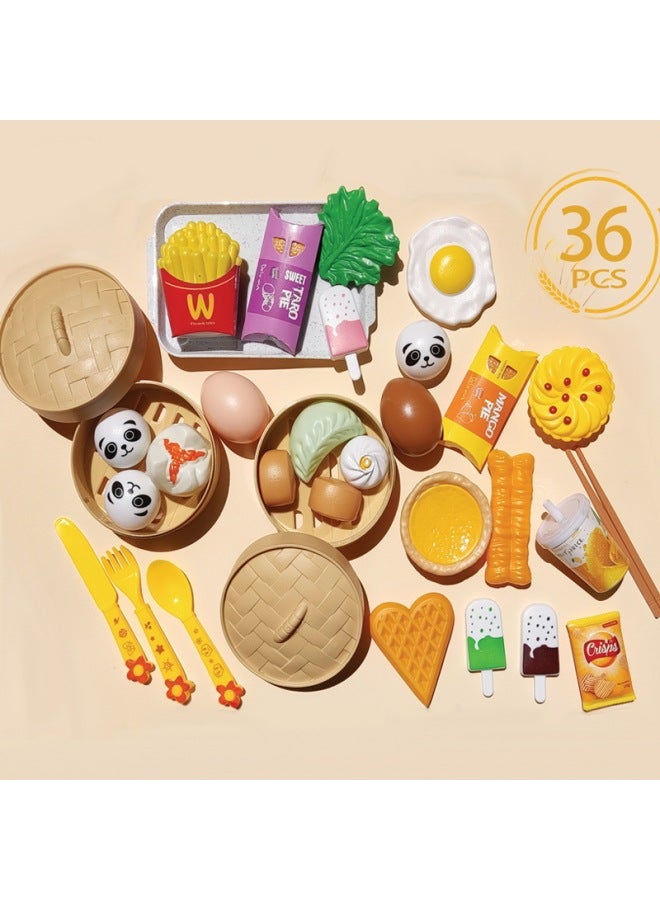 Children Play House Barbecue Toys Simulation Food Puzzle Baby DIY Kitchen Boys And Girls Cooking Suit-Color:Chinese And Western Food 36-piece Set (color Box) - Image 1