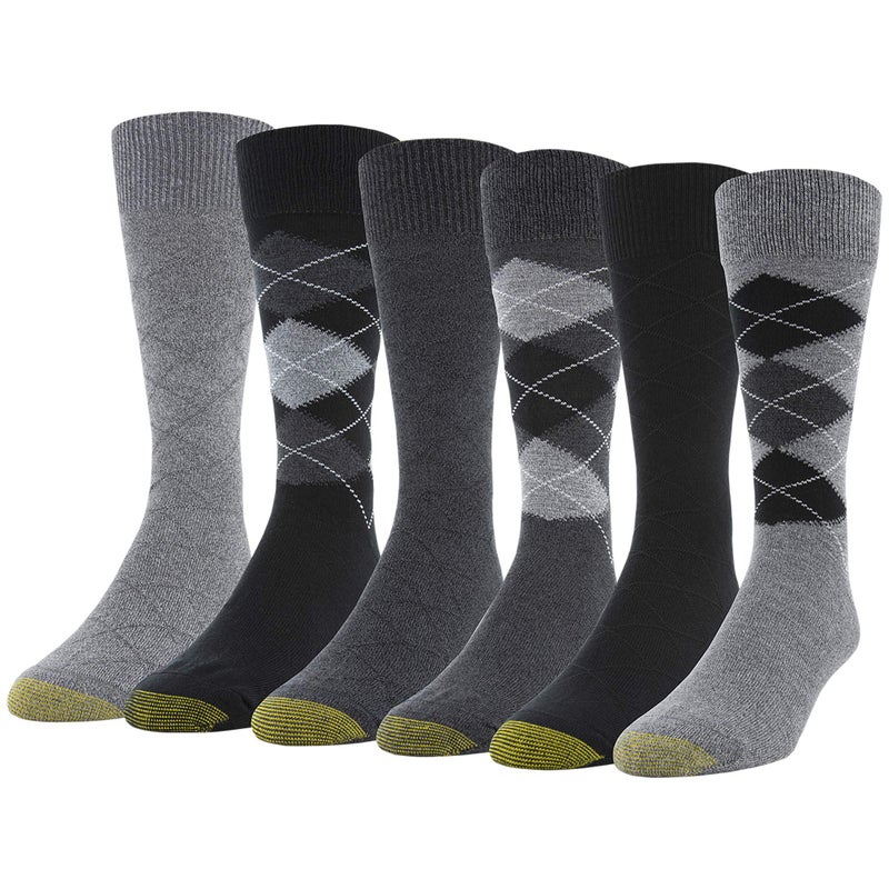 GOLDTOE Mens Campbell Argyle Crew Dress Socks 6Pairs Grey MarlBlack XLarge